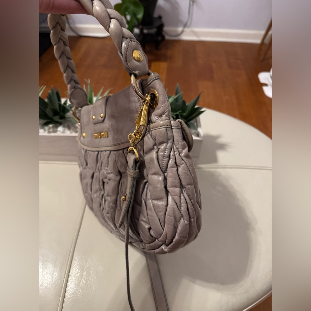 Miu Miu Gray Leather Handbag with Gold Accents - Picture 10 of 14